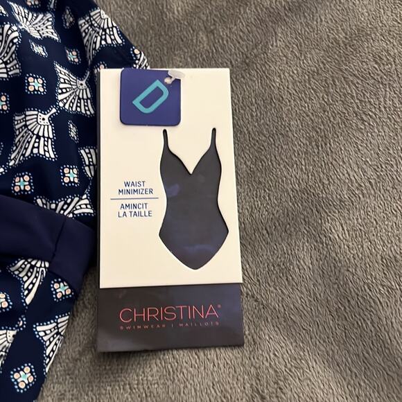 Christina size 8D (cup) Navy & White print one piece Swimsuit Waist Minimizer - Picture 9 of 10